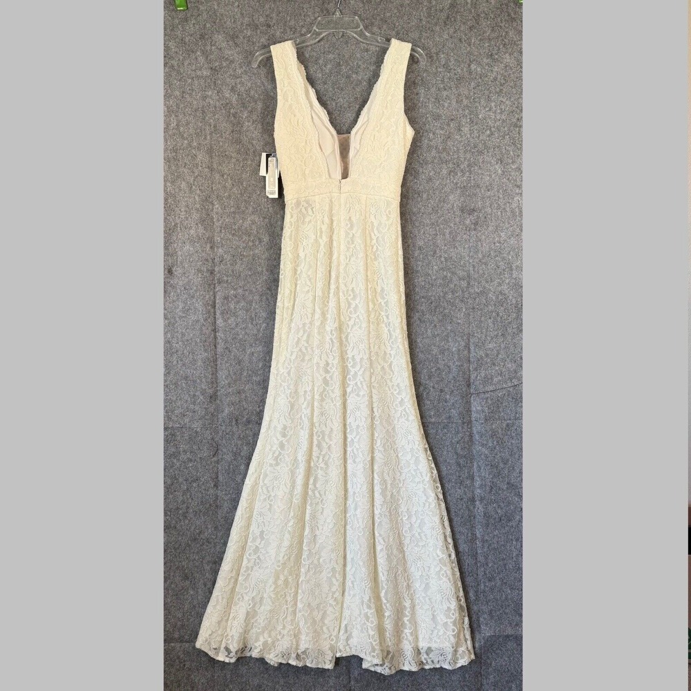 Xscape Mermaid Lace Wedding Dress Size 2 Ivory Sheath Plunging Fit Flare Trumpet - Picture 3 of 16